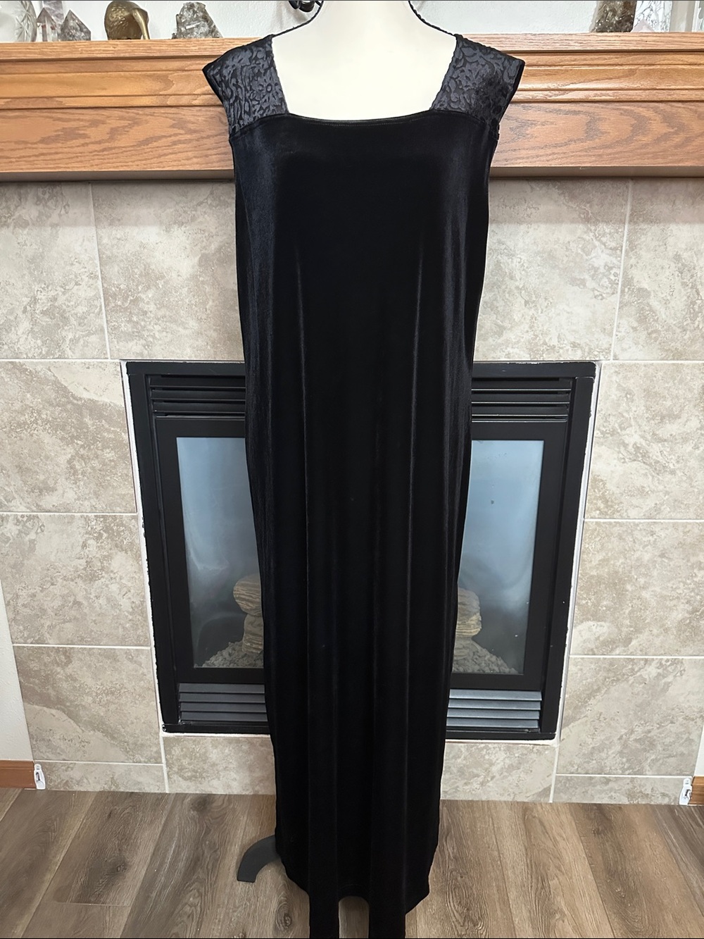 Kathie Lee XL 16/18 90s Black Velvet Burnout Sleeveless Maxi Dress